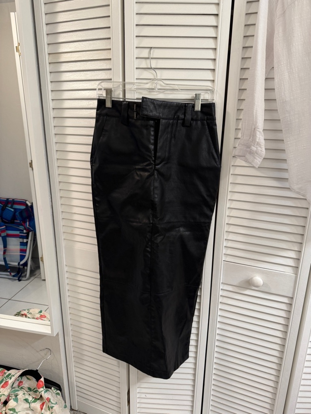 Forever 21 Black Faux Leather womens pencil long skirt